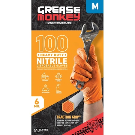 Big Time Products Disposable Gloves, Nitrile, M, Orange BTP23901-110